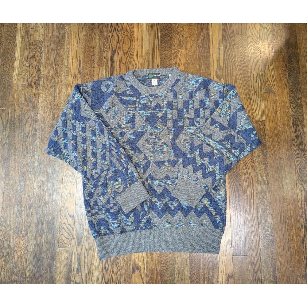 Vtg Tris Line Wool Alpaca Blend Sweater Mens M Geometric 80's Made In Italy EUC